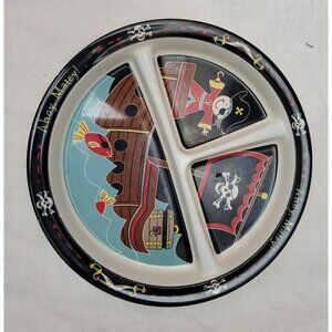 🐞Sugar Booger Divided Plate Ahoy Matey Pirate skull crossbow melamine 8 1/2
